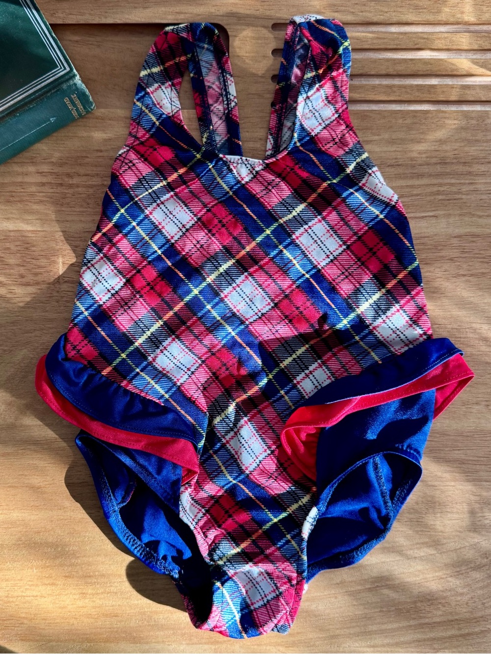 Vintage 90s Plaid Ruffle One Piece Swimsuit Girls Size 6 Americana